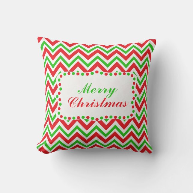 Coussin Noël Motif rouge et vert Chevron (Recto)