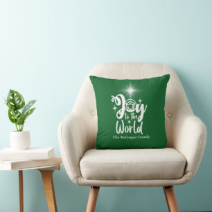 Coussin Noël Nativité Joie au monde Vert & Blanc