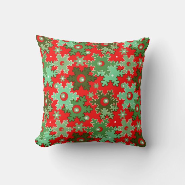 Coussin Noël Nouvel an neige flocon rouge vert cartoo (Recto)