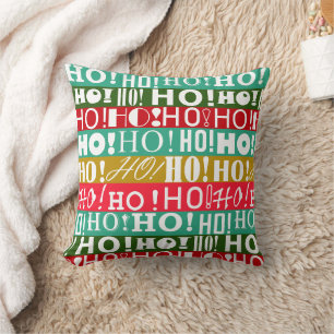 Coussin Noël ! Oh ! Oh ! Bandes rouges vertes et dorées