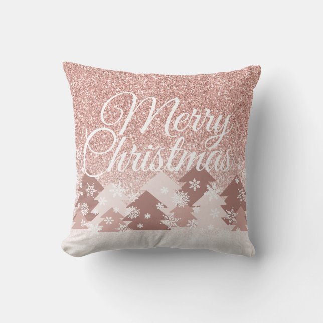 Coussin Noël Parties scintillant rose Vierge Arbres roses  (Recto)