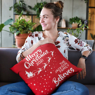 Coussin Noël Père Noël des rennes de traîneau croire
