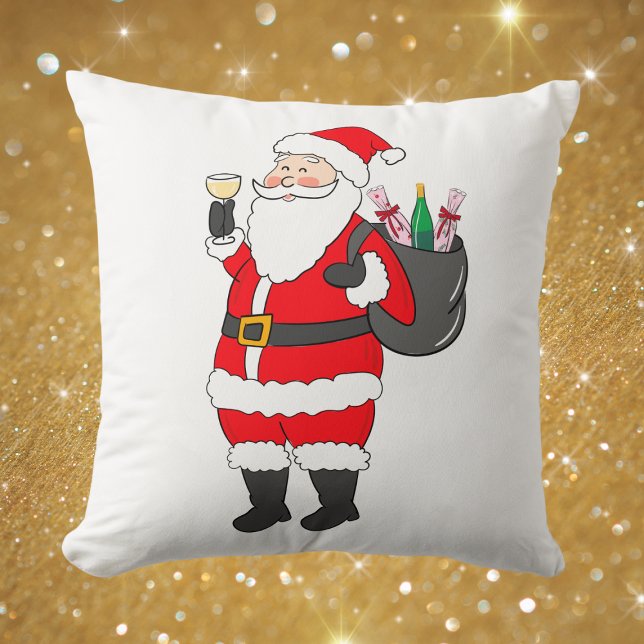 Coussin Noël Père Noël White Wine Lover Festive (Créateur téléchargé)