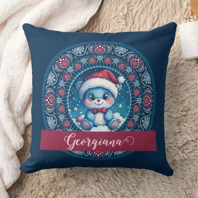 Coussin Noël personnalisé Kawaii Ours Dot Mandala (Couverture)