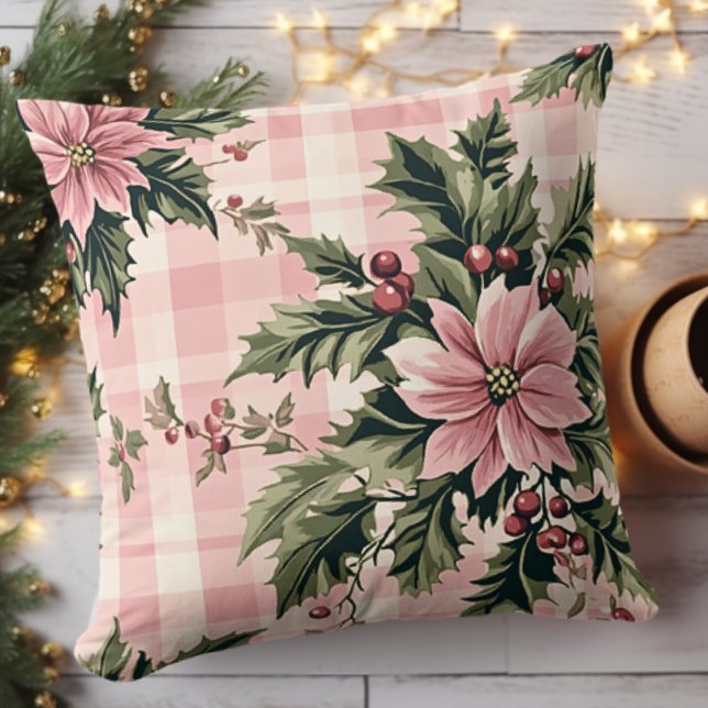 Coussin Noël Poinsettie rose (Créateur téléchargé)