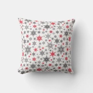 Coussin Noël, rouge, blanc, flocons de neige, hiver, nouve