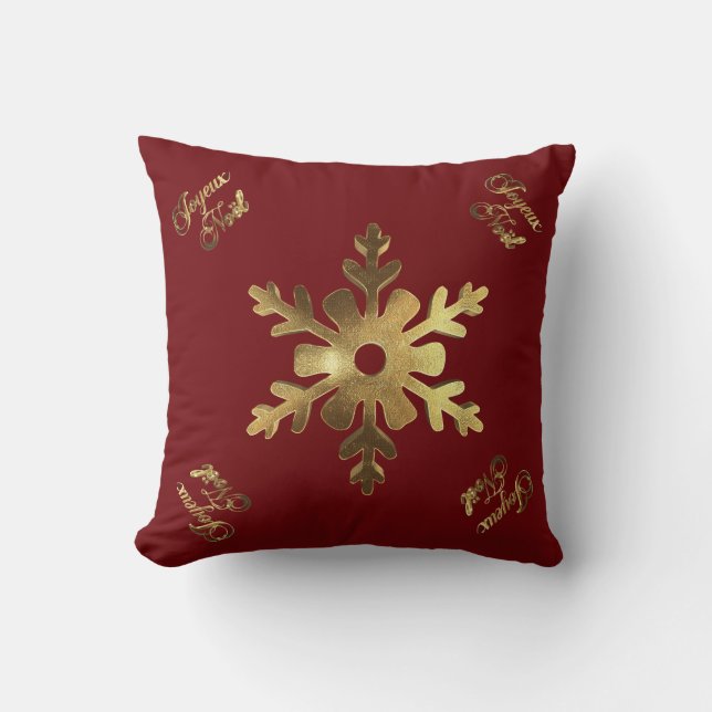 Coussin Noël rouge d'or de flocon de neige français de (Recto)