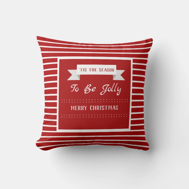Coussin Noël rouge et blanc personnalisé rayé (Recto)