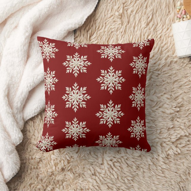 Coussin Noël rouge flocon de neige crème (Couverture)
