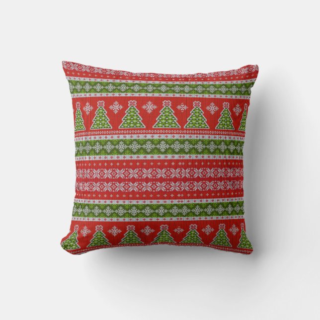 Coussin Noël Rouge Vacances vertes Élégant (Recto)