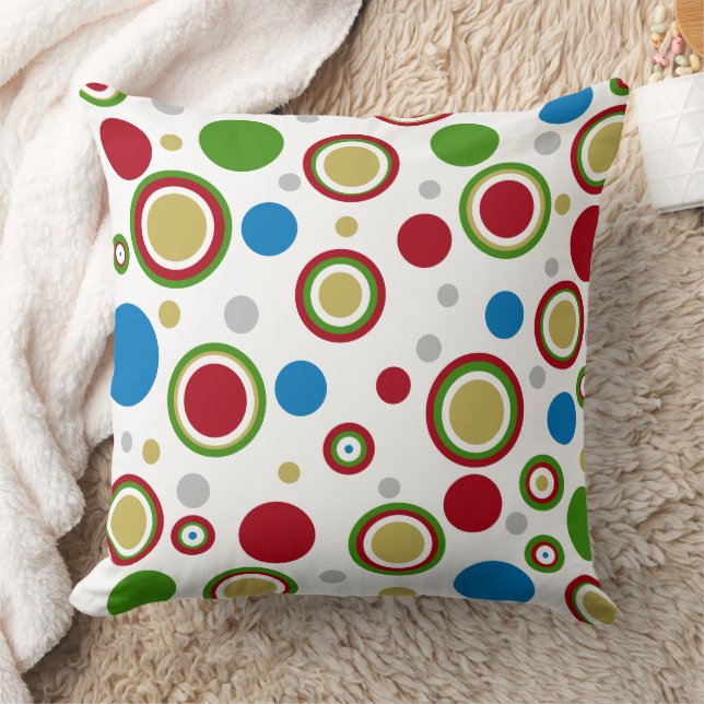 Coussin Noël Rouge Vert Bleu Or Pois en argent (Couverture)