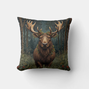 Coussin Noël rustique orignal cerf boho forêt boisée