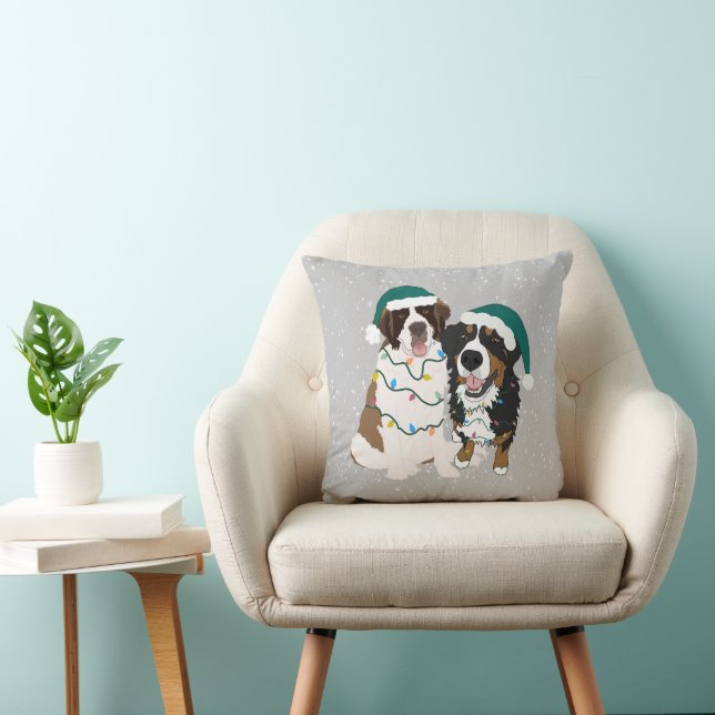 Coussin Noël Saint Bernard et Bernese Mountain Dog (Chaise)