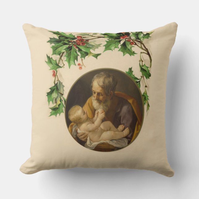 Coussin Noël Saint Joseph Baby Jesus Holly (Recto)