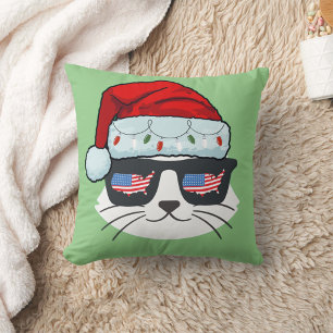 Coussin Noël Santa Hat avec visage de chat Usa Flag Speds