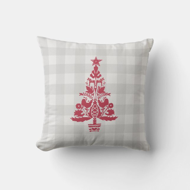 Coussin Noël scandinave Rouge Nordic Tree Check (Recto)