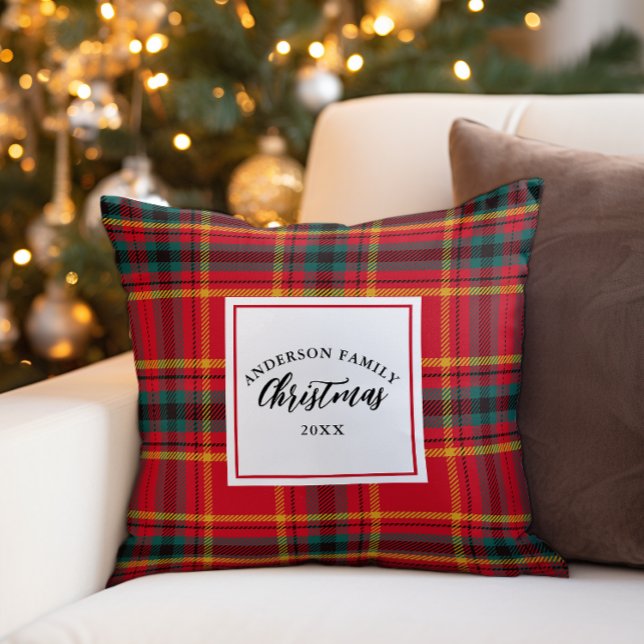 Coussin Noël Tartan Plaid Nom de famille Année (Créateur téléchargé)