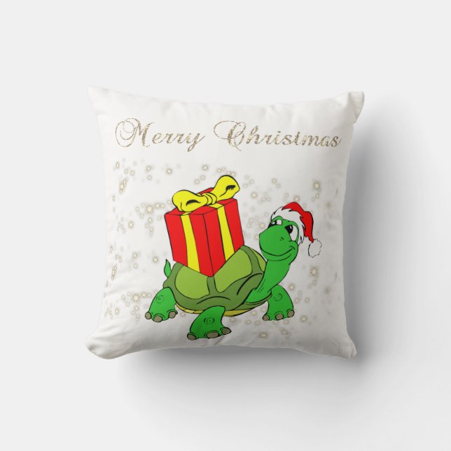 Coussin Noël, Tortue, Chapeau de Père Noël, Présent, Étinc (Recto)