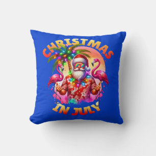 Coussin Noël tropical en juillet Palmiers & Flamants roses