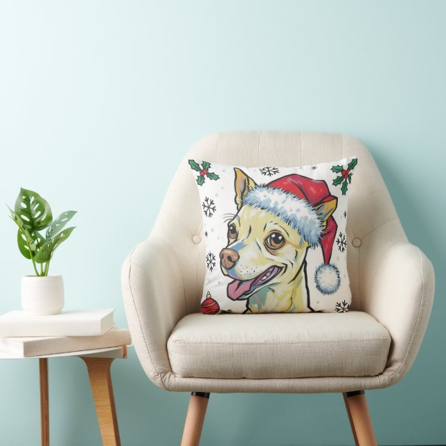 Coussin Noël Vacances Père Noël Chien Chihuahua Jeu d'orei (Chaise)