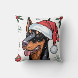Coussin Noël Vacances Père Noël Chien Doberman Jeteur d'or