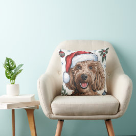 Coussin Noël Vacances Père Noël Chien Poodle Jeter Oreille