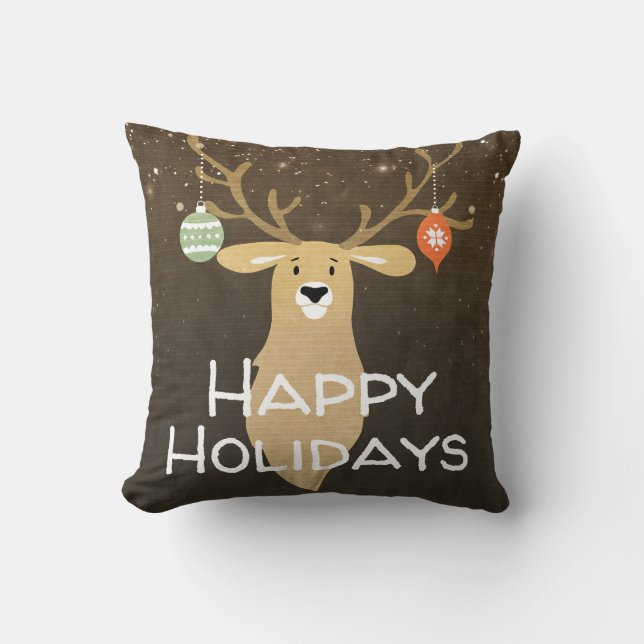Coussin Noël Vacances Rustique Cerf Hiver Whimsical (Recto)