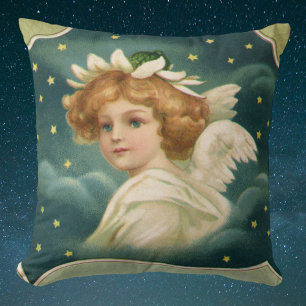 Coussin Noël vintage, Ange victorien avec étoiles d'or
