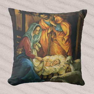 Coussin Noël vintage de la Nativité, Enfant Jésus dans la 