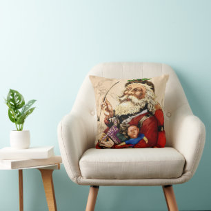 Coussin Noël vintage, jouets en pipe de Père Noël victorie