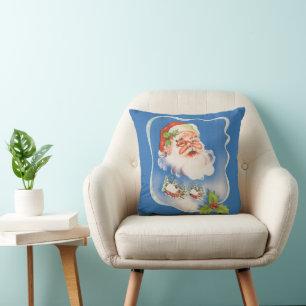 Coussin Noël vintage, joyeux Père Noël rétro