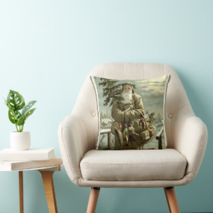 Coussin Noël vintage, Père Noël victorien avec des jouets