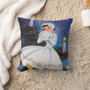 Coussin Noël vintage retro Fille de Noël