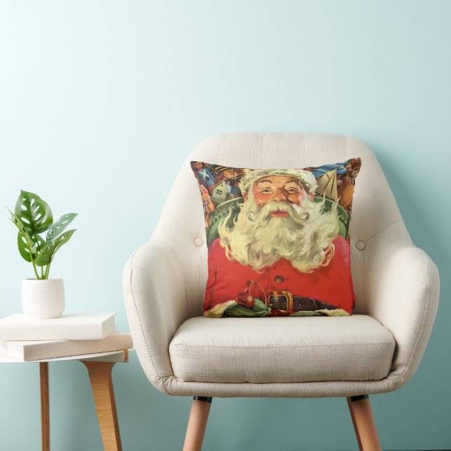 Coussin Noël Vintage Santa Claus à Sleigh avec jouets (Chaise)