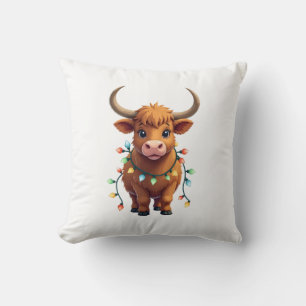 Coussin Noël Vintage Vache des Highlands Mignonnes Fêtes R