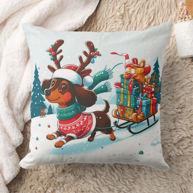 Coussin Noël Whimsical Dachshund Reindeer - Noël (Couverture)