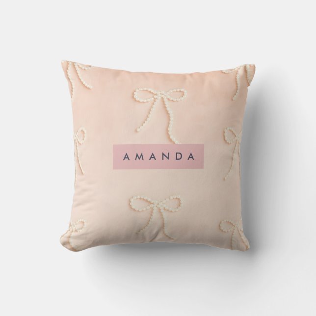 Coussin Nœud élégant personnalisé en perles de couleur ros (Recto)