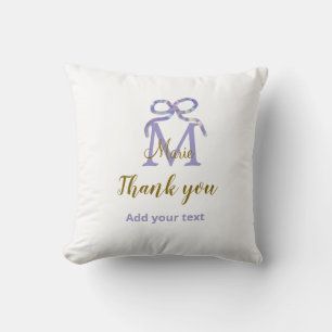 Coussin Nœud pailleté violet ajout nom lettre monogramme m