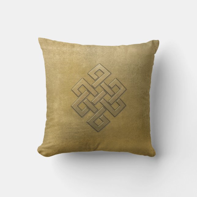 Coussin Noeud sans fin de relief d'or (Recto)