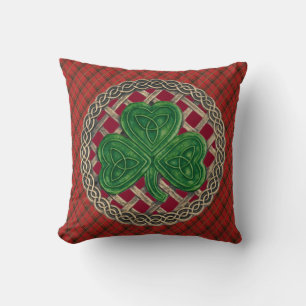 Coussin Noeuds Celtiques Shamrocks Rouges Sur Plaqué Rouge