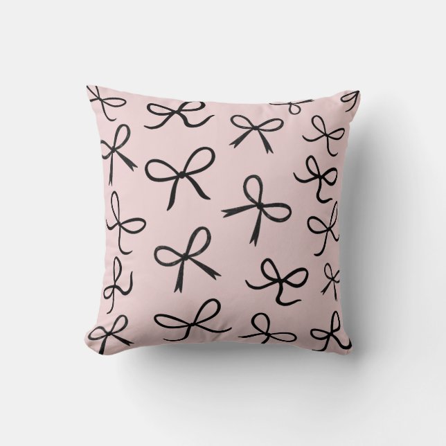 Coussin Nœuds Noirs Petits Mignons Tendance Rose (Recto)