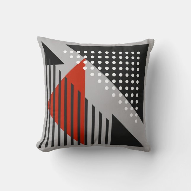 Coussin Noir abstrait moderne de coussin, rouge, blanc, (Recto)