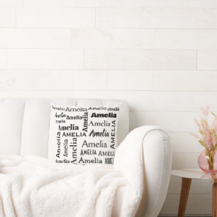 Coussin Noir AMELIA Nom Sur Blanc