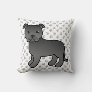 Coussin Noir Anglais Staffie Cute Cartoon Chien & Pâtes