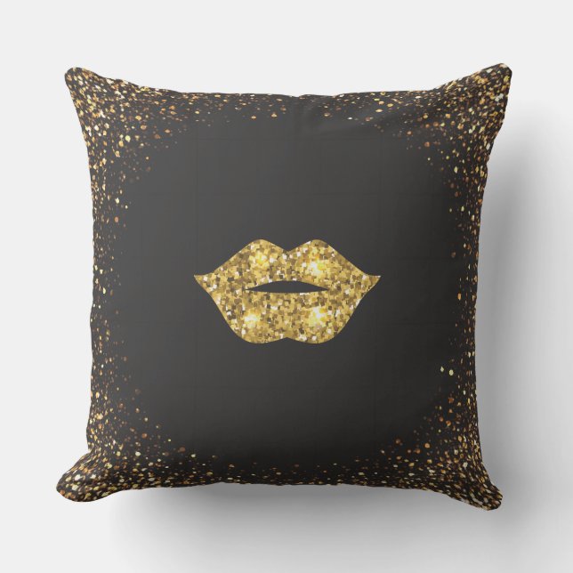 Coussin Noir avec des parties scintillantes d'or et des (Recto)