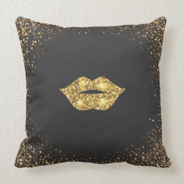 Coussin Noir avec des parties scintillantes d'or et des