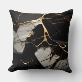 Coussin Noir avec Marbre blanc et or Abstrait