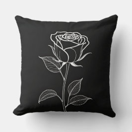 Coussin Noir avec Rose blanche