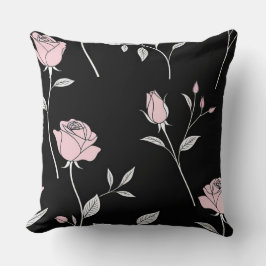 Coussin Noir avec roses roses et roses