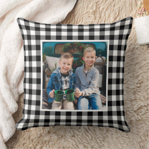 Coussin Noir Blanc Buffalo Carreaux Photo Noël